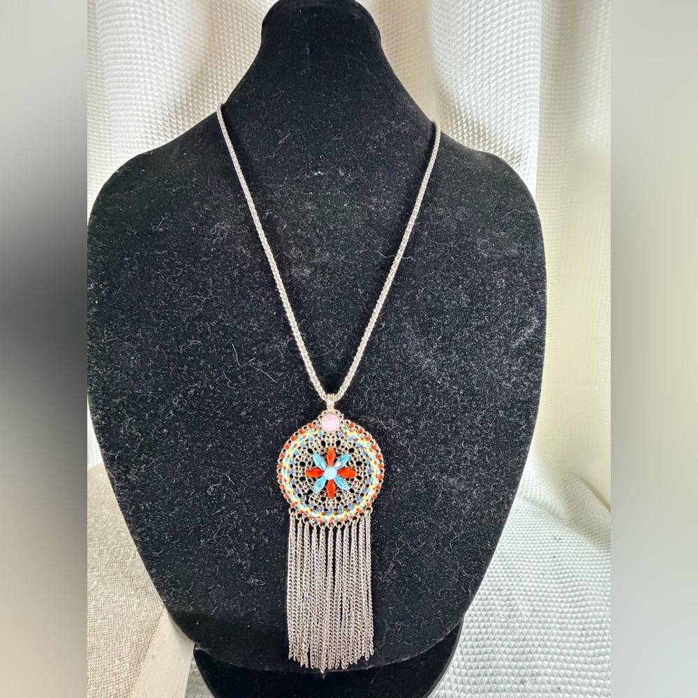 Silver-Toned Boho Dream Catcher Pendant Necklace